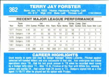1982 Donruss #362 Terry Forster Back