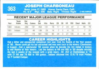 1982 Donruss #363 Joe Charboneau Back