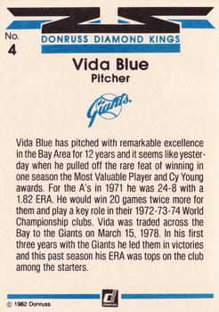 1982 Donruss #4 Vida Blue Back