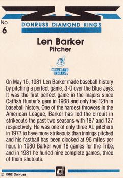 1982 Donruss #6 Len Barker Back