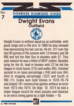 1982 Donruss #7 Dwight Evans Back