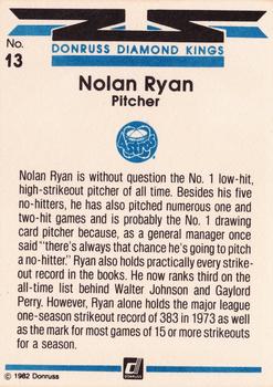 1982 Donruss #13 Nolan Ryan Back