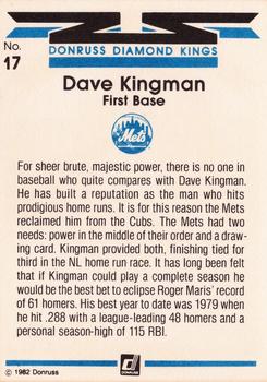 1982 Donruss #17 Dave Kingman Back