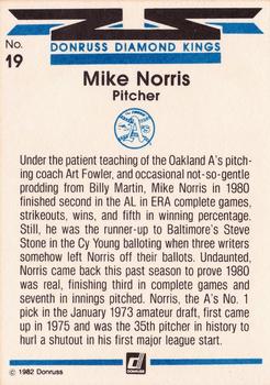 1982 Donruss #19 Mike Norris Back