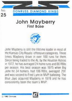 1982 Donruss #25 John Mayberry Back