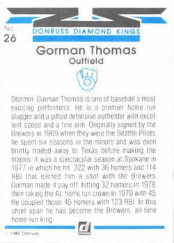1982 Donruss #26 Gorman Thomas Back