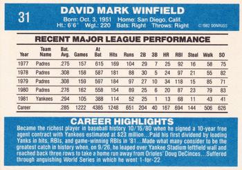 1982 Donruss #31 Dave Winfield Back