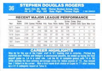 1982 Donruss #36 Steve Rogers Back