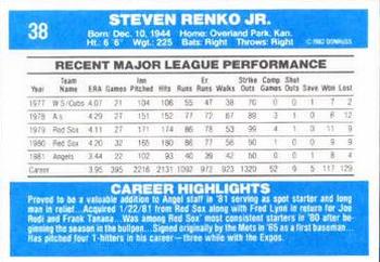 1982 Donruss #38 Steve Renko Back