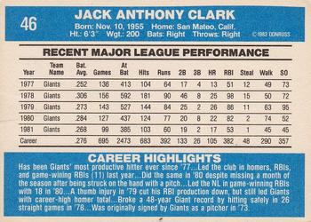 1982 Donruss #46 Jack Clark Back