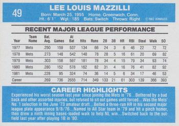 1982 Donruss #49 Lee Mazzilli Back
