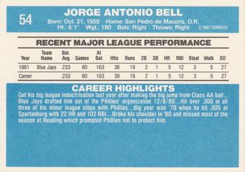 1982 Donruss #54 Jorge Bell Back