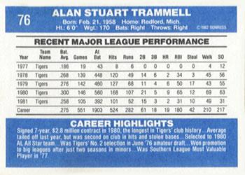 1982 Donruss #76 Alan Trammel Back