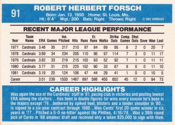 1982 Donruss #91 Bob Forsch Back