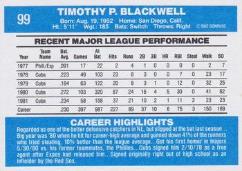 1982 Donruss #99 Tim Blackwell Back