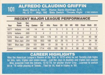1982 Donruss #101 Alfredo Griffin Back