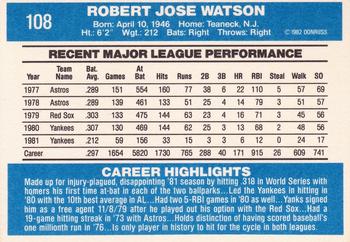 1982 Donruss #108 Bob Watson Back