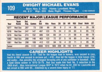 1982 Donruss #109 Dwight Evans Back