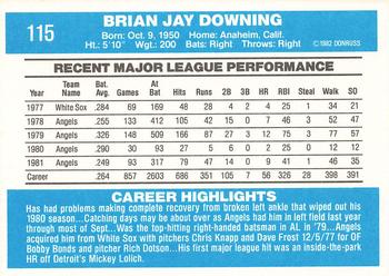 1982 Donruss #115 Brian Downing Back