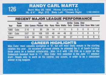 1982 Donruss #126 Randy Martz Back