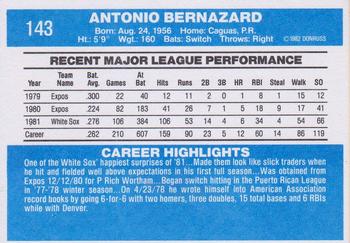 1982 Donruss #143 Tony Bernazard Back