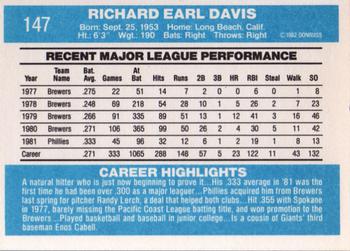 1982 Donruss #147 Dick Davis Back