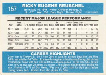 1982 Donruss #157 Rick Reuschel Back