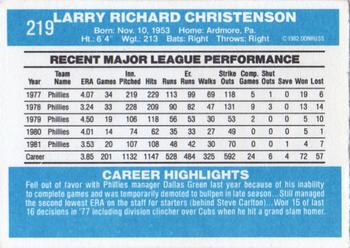 1982 Donruss #219 Larry Christenson Back