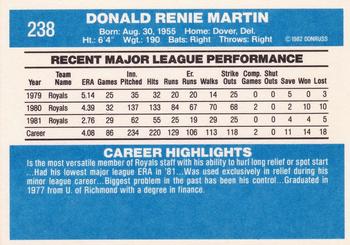 1982 Donruss #238 Renie Martin Back