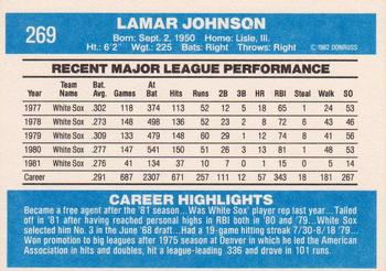 1982 Donruss #269 Lamar Johnson Back