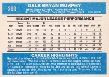 1982 Donruss #299 Dale Murphy Back