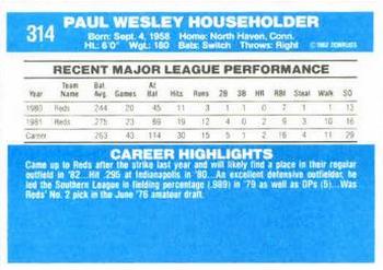 1982 Donruss #314 Paul Householder Back