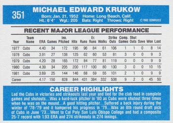 1982 Donruss #351 Mike Krukow Back