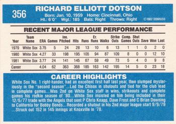1982 Donruss #356 Richard Dotson Back
