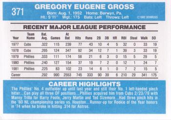1982 Donruss #371 Greg Gross Back