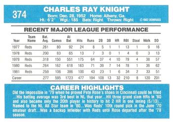 1982 Donruss #374 Ray Knight Back