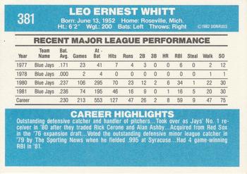 1982 Donruss #381 Ernie Whitt Back