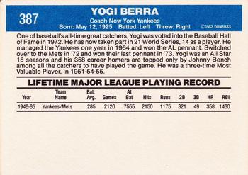 1982 Donruss #387 Yogi Berra Back