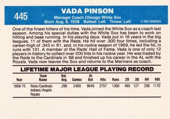 1982 Donruss #445 Vada Pinson Back