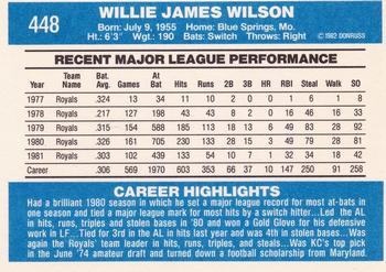 1982 Donruss #448 Willie Wilson Back