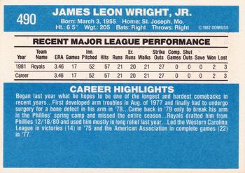1982 Donruss #490 Jim Wright Back