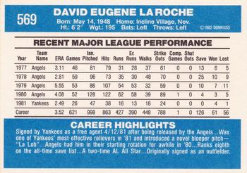 1982 Donruss #569 Dave LaRoche Back