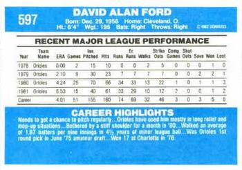 1982 Donruss #597 Dave Ford Back
