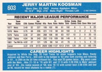 1982 Donruss #603 Jerry Koosman Back