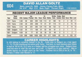 1982 Donruss #604 Dave Goltz Back