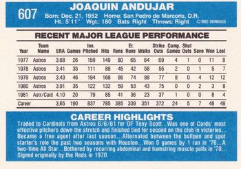 1982 Donruss #607 Joaquin Andujar Back