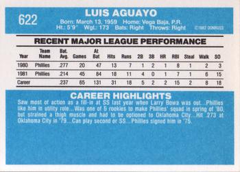 1982 Donruss #622 Luis Aguayo Back