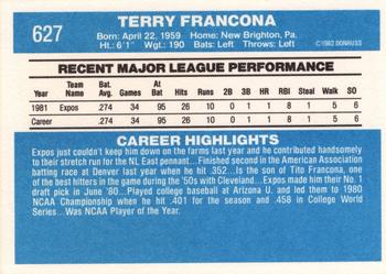 1982 Donruss #627 Terry Francona Back