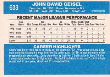1982 Donruss #633 Dave Geisel Back