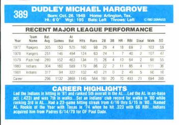 1982 Donruss #389 Mike Hargrove Back